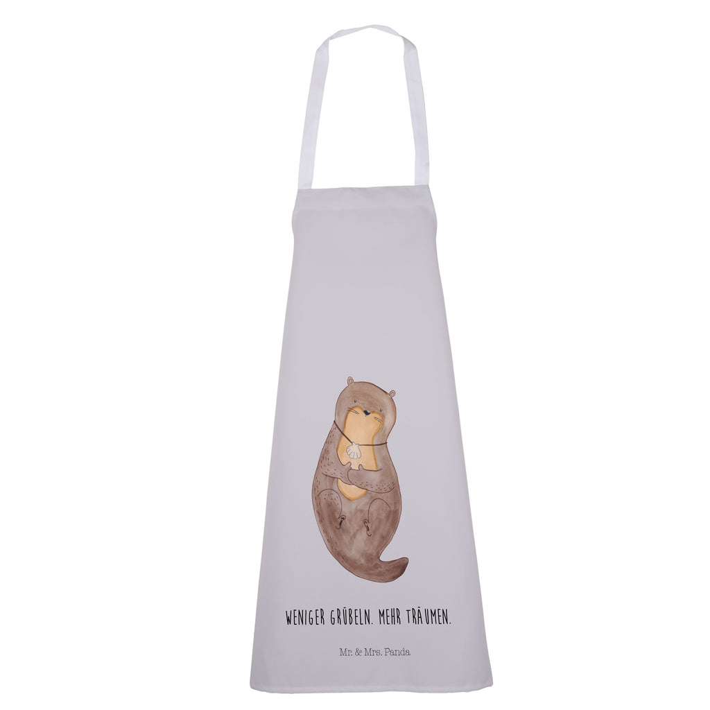 Kochschürze Otter mit Muschelmedaillon Schürze, Backschürze, Küchenschürze, Grillschürze, Latzschürze, Otter, Fischotter, Seeotter, Otterliebe, grübeln, träumen, Motivation, Tagträumen, Büro