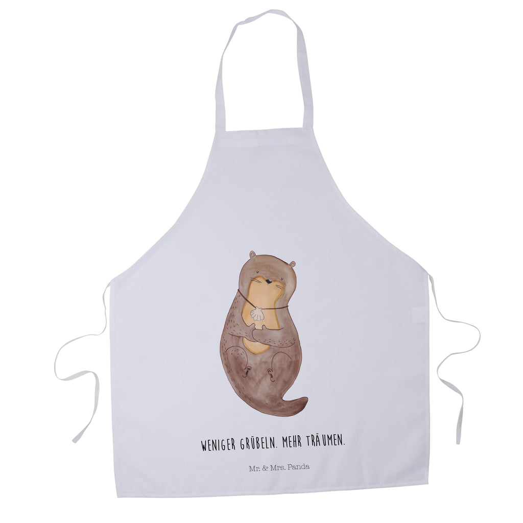 Kochschürze Otter mit Muschelmedaillon Schürze, Backschürze, Küchenschürze, Grillschürze, Latzschürze, Otter, Fischotter, Seeotter, Otterliebe, grübeln, träumen, Motivation, Tagträumen, Büro
