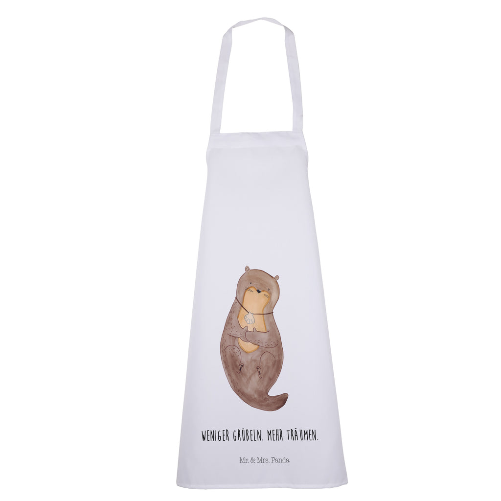 Kochschürze Otter mit Muschelmedaillon Schürze, Backschürze, Küchenschürze, Grillschürze, Latzschürze, Otter, Fischotter, Seeotter, Otterliebe, grübeln, träumen, Motivation, Tagträumen, Büro