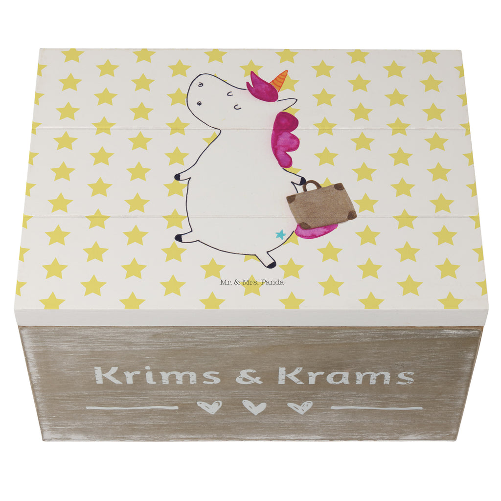 Holzkiste Einhorn Koffer Holzkiste, Kiste, Schatzkiste, Truhe, Schatulle, XXL, Erinnerungsbox, Erinnerungskiste, Dekokiste, Aufbewahrungsbox, Einhorn, Einhörner, Einhorn Deko, Pegasus, Unicorn, unicorn, Koffer, Verreisen, Reise, Gepäck, Abenteuer, Erwachsen, Kind, albern, Spaß, lustig, witzig