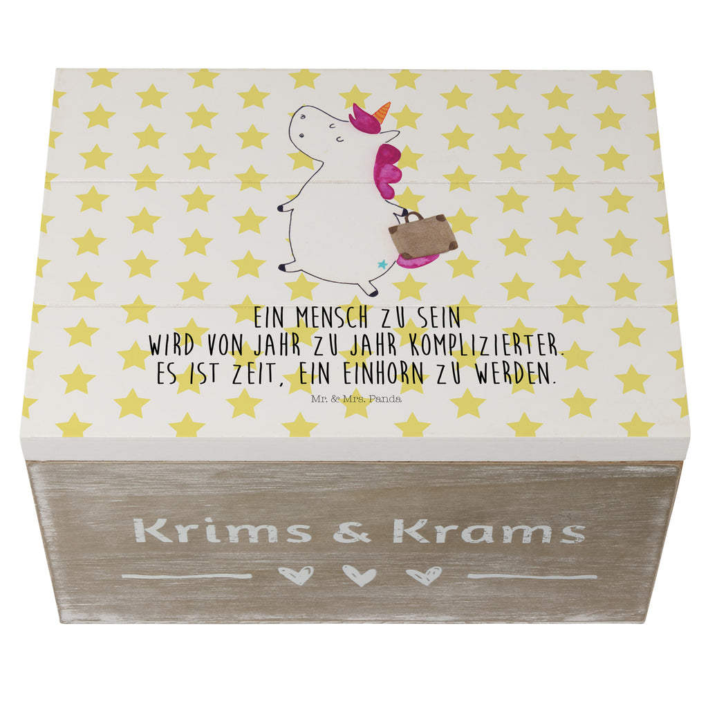 Holzkiste Einhorn Koffer Holzkiste, Kiste, Schatzkiste, Truhe, Schatulle, XXL, Erinnerungsbox, Erinnerungskiste, Dekokiste, Aufbewahrungsbox, Einhorn, Einhörner, Einhorn Deko, Pegasus, Unicorn, unicorn, Koffer, Verreisen, Reise, Gepäck, Abenteuer, Erwachsen, Kind, albern, Spaß, lustig, witzig