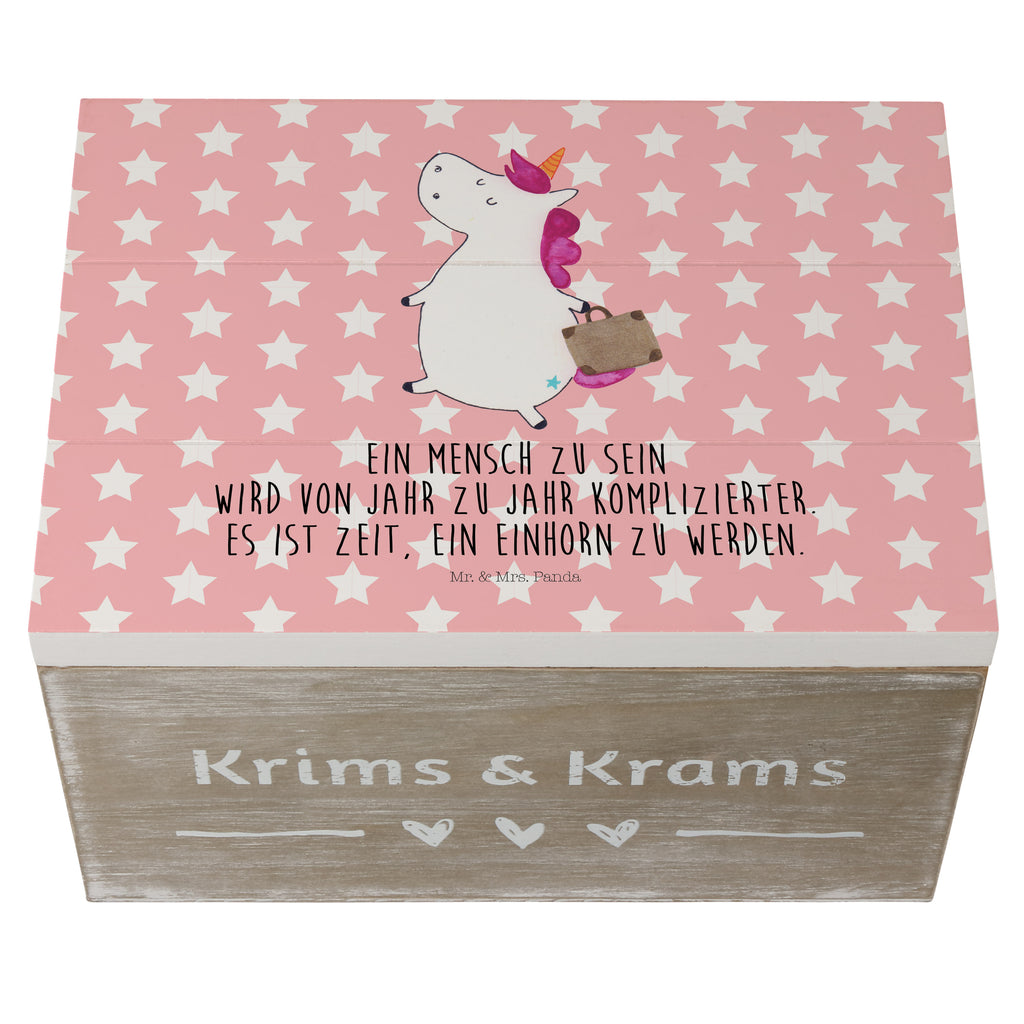 Holzkiste Einhorn Koffer Holzkiste, Kiste, Schatzkiste, Truhe, Schatulle, XXL, Erinnerungsbox, Erinnerungskiste, Dekokiste, Aufbewahrungsbox, Einhorn, Einhörner, Einhorn Deko, Pegasus, Unicorn, unicorn, Koffer, Verreisen, Reise, Gepäck, Abenteuer, Erwachsen, Kind, albern, Spaß, lustig, witzig