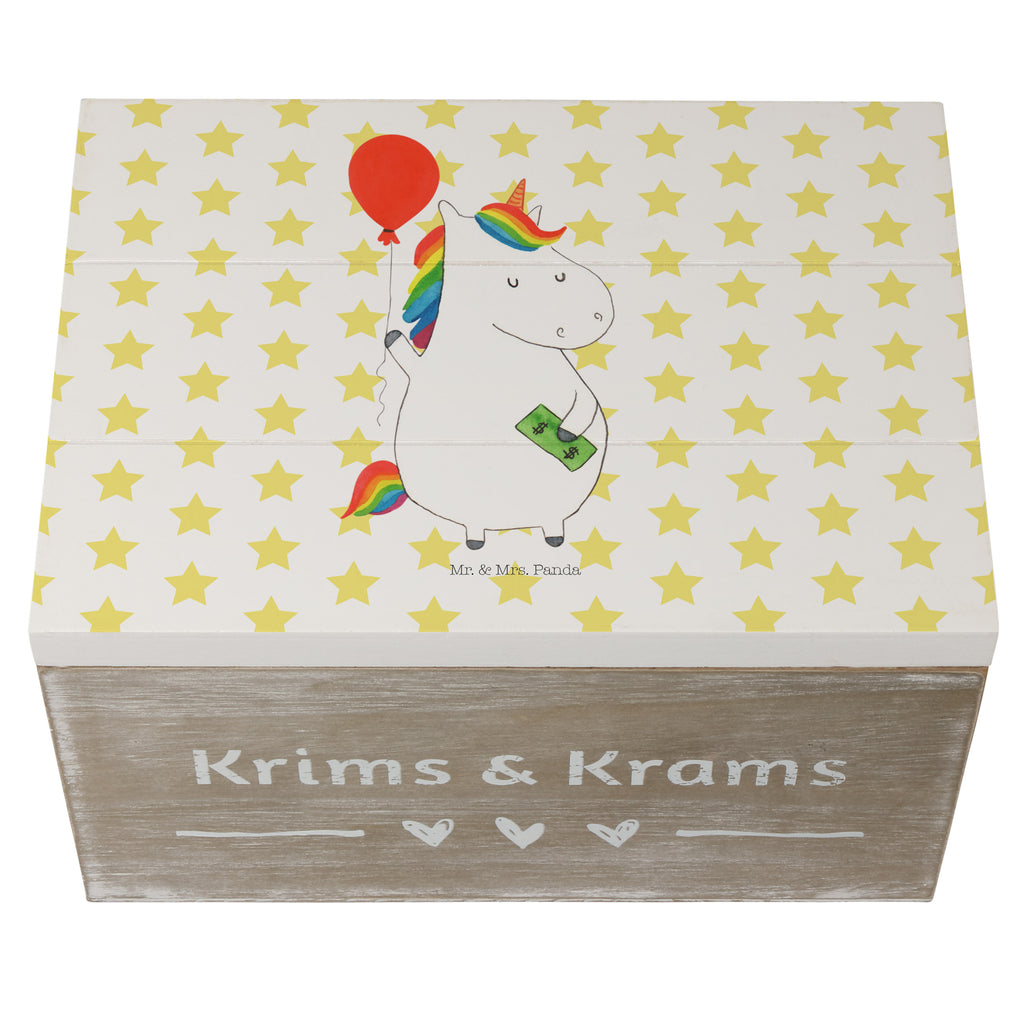 Holzkiste Einhorn Luftballon Holzkiste, Kiste, Schatzkiste, Truhe, Schatulle, XXL, Erinnerungsbox, Erinnerungskiste, Dekokiste, Aufbewahrungsbox, Einhorn, Einhörner, Einhorn Deko, Pegasus, Unicorn, Luftballon, Geld, Lebenslust, Freude, Geschenk, Freundin