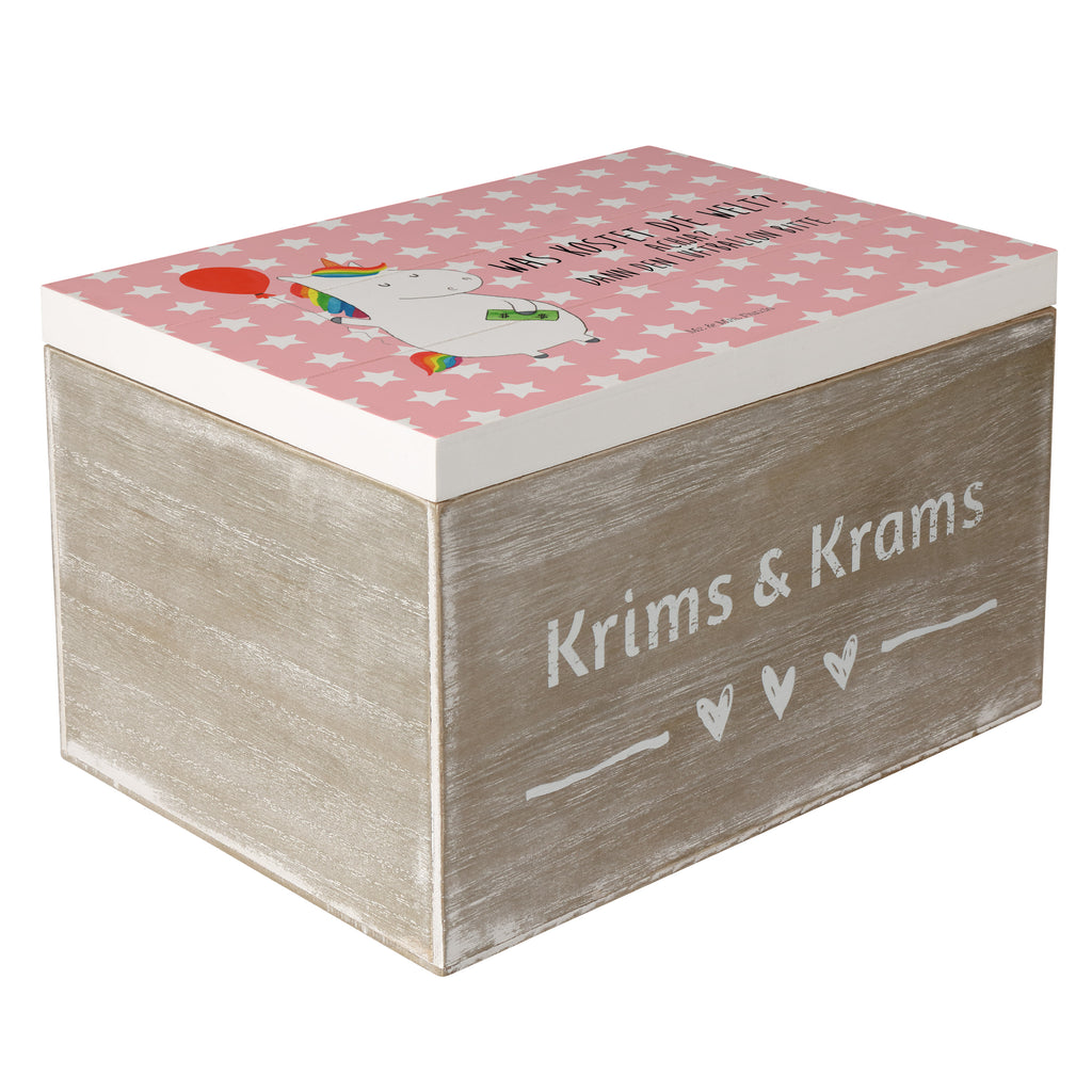 Holzkiste Einhorn Luftballon Holzkiste, Kiste, Schatzkiste, Truhe, Schatulle, XXL, Erinnerungsbox, Erinnerungskiste, Dekokiste, Aufbewahrungsbox, Einhorn, Einhörner, Einhorn Deko, Pegasus, Unicorn, Luftballon, Geld, Lebenslust, Freude, Geschenk, Freundin