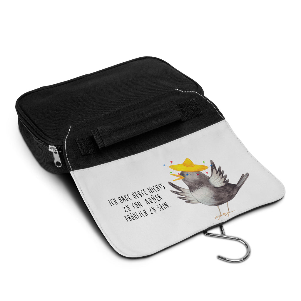 Kulturbeutel Rabe mit Sombrero Kulturbeutel, Zum Aufhängen, Waschtasche, Kosmetiktasche, Damen, Herren, Aufbewahrungstasche, Schminktasche, Kosmetikbeutel, Organizer, Kulturtasche, Schminkutensil, Tiermotive, Gute Laune, lustige Sprüche, Tiere, Rabe, Vogel, Vögel, Spruch positiv, fröhlich sein, glücklich sein, Glück Spruch, froh, Elster, Motivation