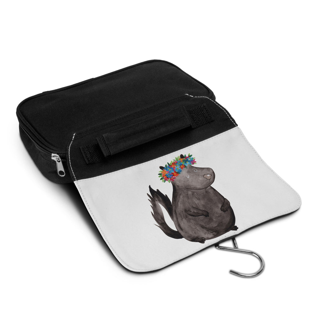 Kulturbeutel Stinktier Blumenmaedchen Kulturbeutel, Zum Aufhängen, Waschtasche, Kosmetiktasche, Damen, Herren, Aufbewahrungstasche, Schminktasche, Kosmetikbeutel, Organizer, Kulturtasche, Schminkutensil, Stinktier, Skunk, Wildtier, Raubtier, Stinker, Stinki, Yoga, Namaste, Lebe, Liebe, Lache