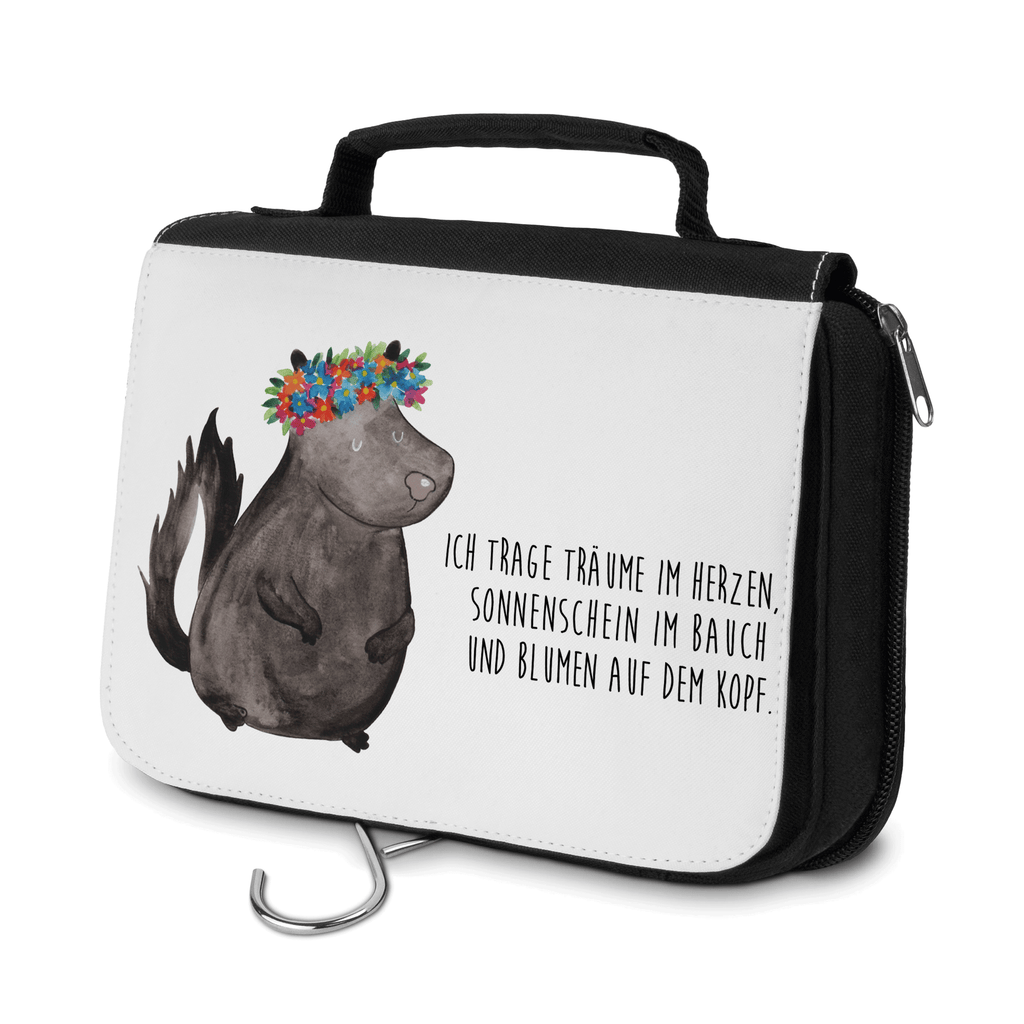 Kulturbeutel Stinktier Blumenmaedchen Kulturbeutel, Zum Aufhängen, Waschtasche, Kosmetiktasche, Damen, Herren, Aufbewahrungstasche, Schminktasche, Kosmetikbeutel, Organizer, Kulturtasche, Schminkutensil, Stinktier, Skunk, Wildtier, Raubtier, Stinker, Stinki, Yoga, Namaste, Lebe, Liebe, Lache
