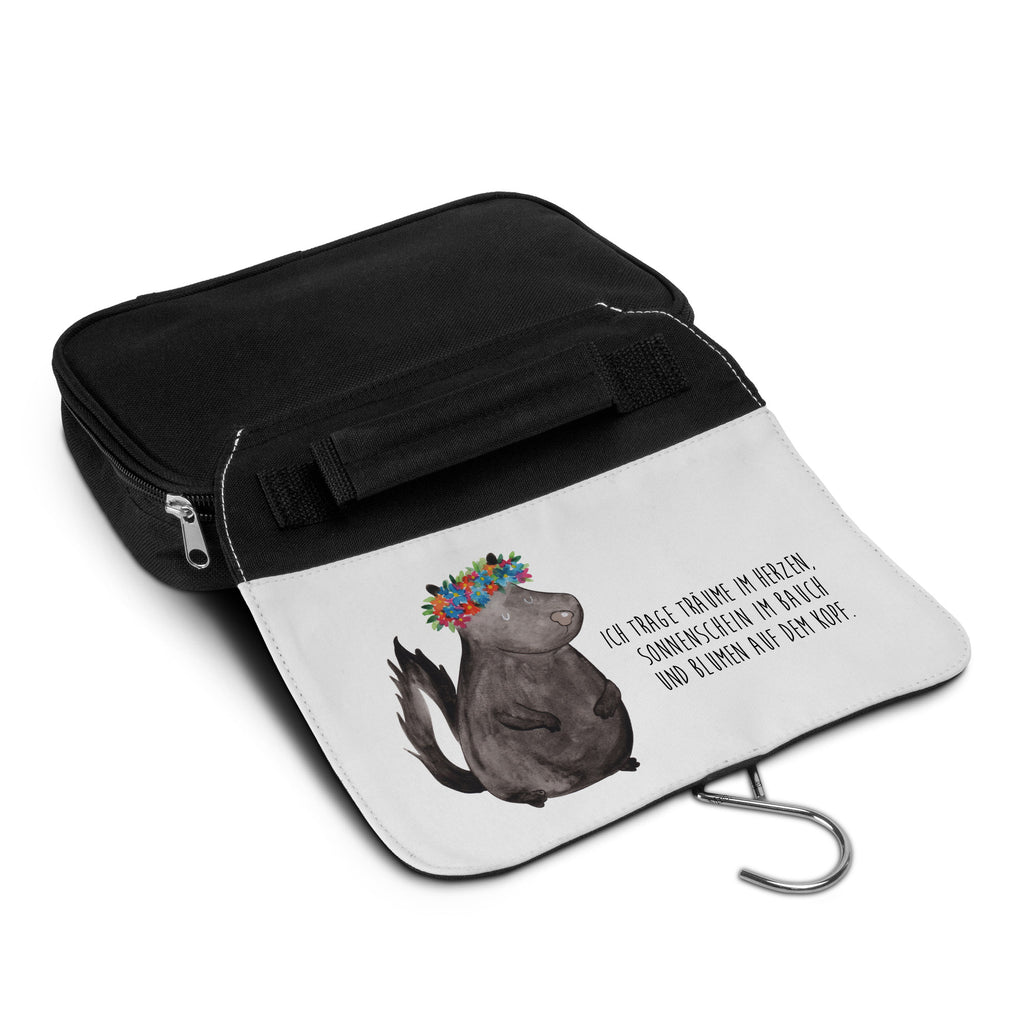 Kulturbeutel Stinktier Blumenmaedchen Kulturbeutel, Zum Aufhängen, Waschtasche, Kosmetiktasche, Damen, Herren, Aufbewahrungstasche, Schminktasche, Kosmetikbeutel, Organizer, Kulturtasche, Schminkutensil, Stinktier, Skunk, Wildtier, Raubtier, Stinker, Stinki, Yoga, Namaste, Lebe, Liebe, Lache
