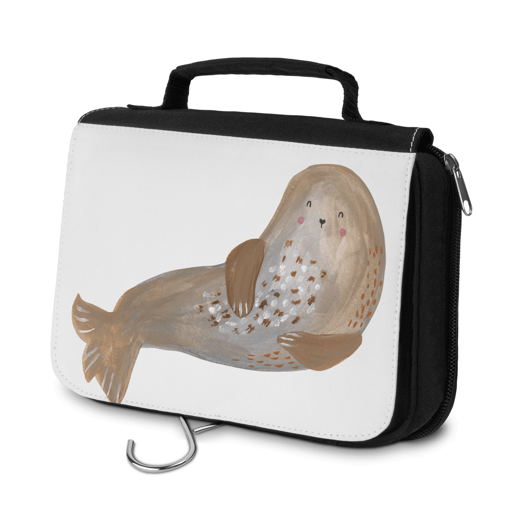 Kulturbeutel Robbe lachend Kulturbeutel, Zum Aufhängen, Waschtasche, Kosmetiktasche, Damen, Herren, Aufbewahrungstasche, Schminktasche, Kosmetikbeutel, Organizer, Kulturtasche, Schminkutensil, Tiermotive, Gute Laune, lustige Sprüche, Tiere, Robbe, Robben, Seehund, Strand, Meerestier, Ostsee, Nordsee