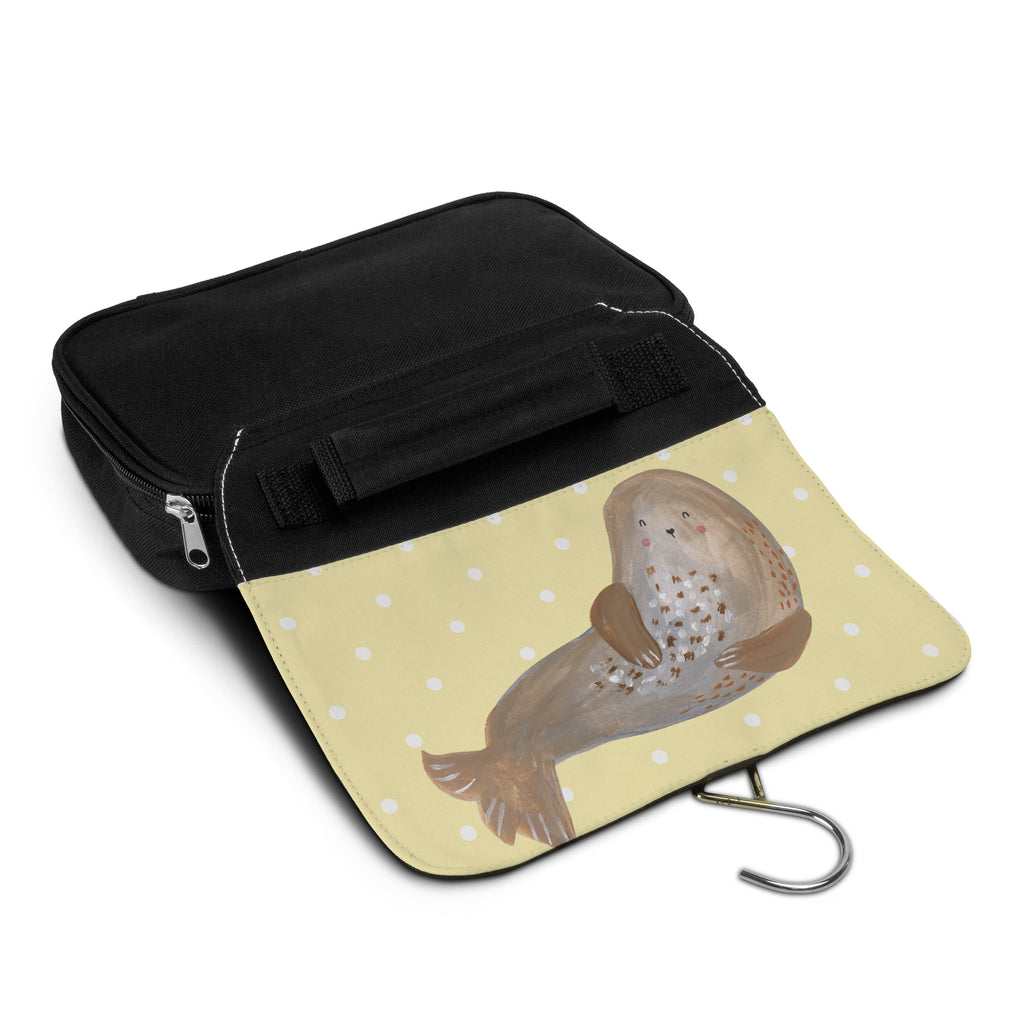 Kulturbeutel Robbe lachend Kulturbeutel, Zum Aufhängen, Waschtasche, Kosmetiktasche, Damen, Herren, Aufbewahrungstasche, Schminktasche, Kosmetikbeutel, Organizer, Kulturtasche, Schminkutensil, Tiermotive, Gute Laune, lustige Sprüche, Tiere, Robbe, Robben, Seehund, Strand, Meerestier, Ostsee, Nordsee