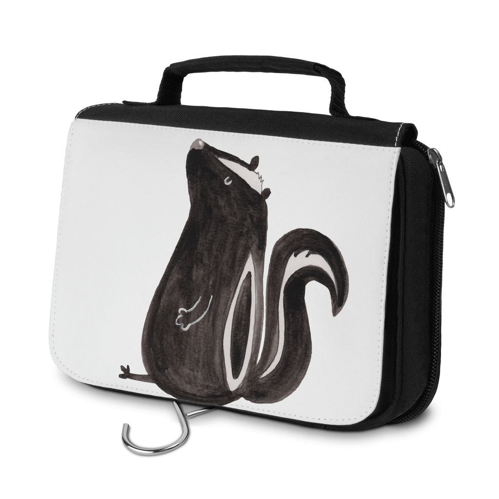 Kulturbeutel Stinktier sitzend Kulturbeutel, Zum Aufhängen, Waschtasche, Kosmetiktasche, Damen, Herren, Aufbewahrungstasche, Schminktasche, Kosmetikbeutel, Organizer, Kulturtasche, Schminkutensil, Stinktier, Skunk, Wildtier, Raubtier, Stinker, Stinki, Spruch, Büro, Recht, Besserwisser