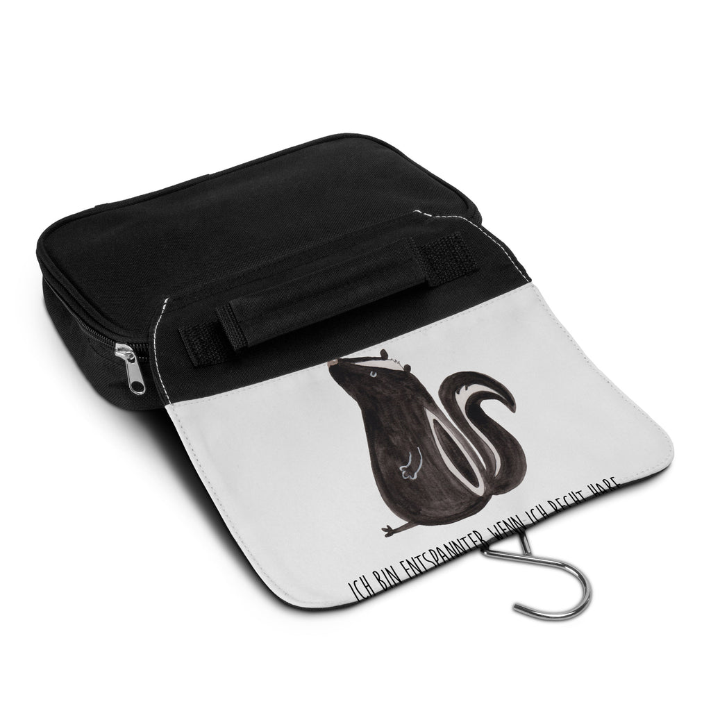 Kulturbeutel Stinktier sitzend Kulturbeutel, Zum Aufhängen, Waschtasche, Kosmetiktasche, Damen, Herren, Aufbewahrungstasche, Schminktasche, Kosmetikbeutel, Organizer, Kulturtasche, Schminkutensil, Stinktier, Skunk, Wildtier, Raubtier, Stinker, Stinki, Spruch, Büro, Recht, Besserwisser