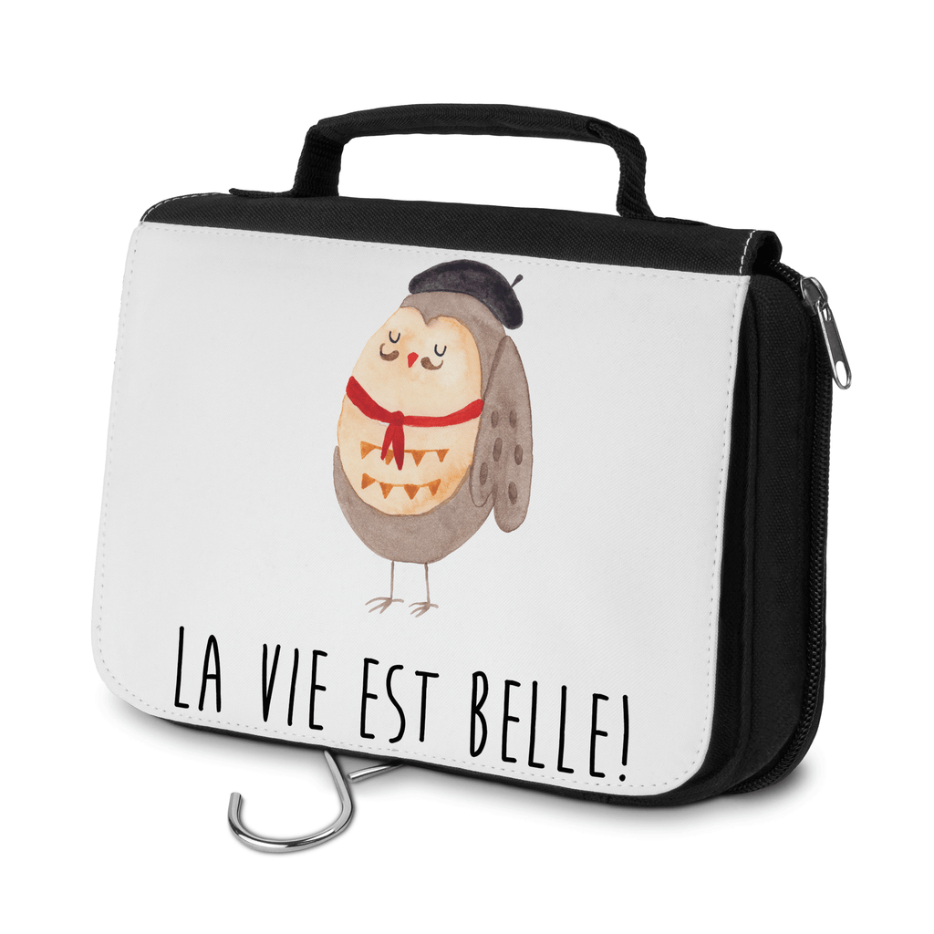 Kulturbeutel Eule Französisch Kulturbeutel, Zum Aufhängen, Waschtasche, Kosmetiktasche, Damen, Herren, Aufbewahrungstasche, Schminktasche, Kosmetikbeutel, Organizer, Kulturtasche, Schminkutensil, Eule, Eulen, Eule Deko, Owl, hibou, La vie est belle, das Leben ist schön, Spruch schön, Spruch Französisch, Frankreich