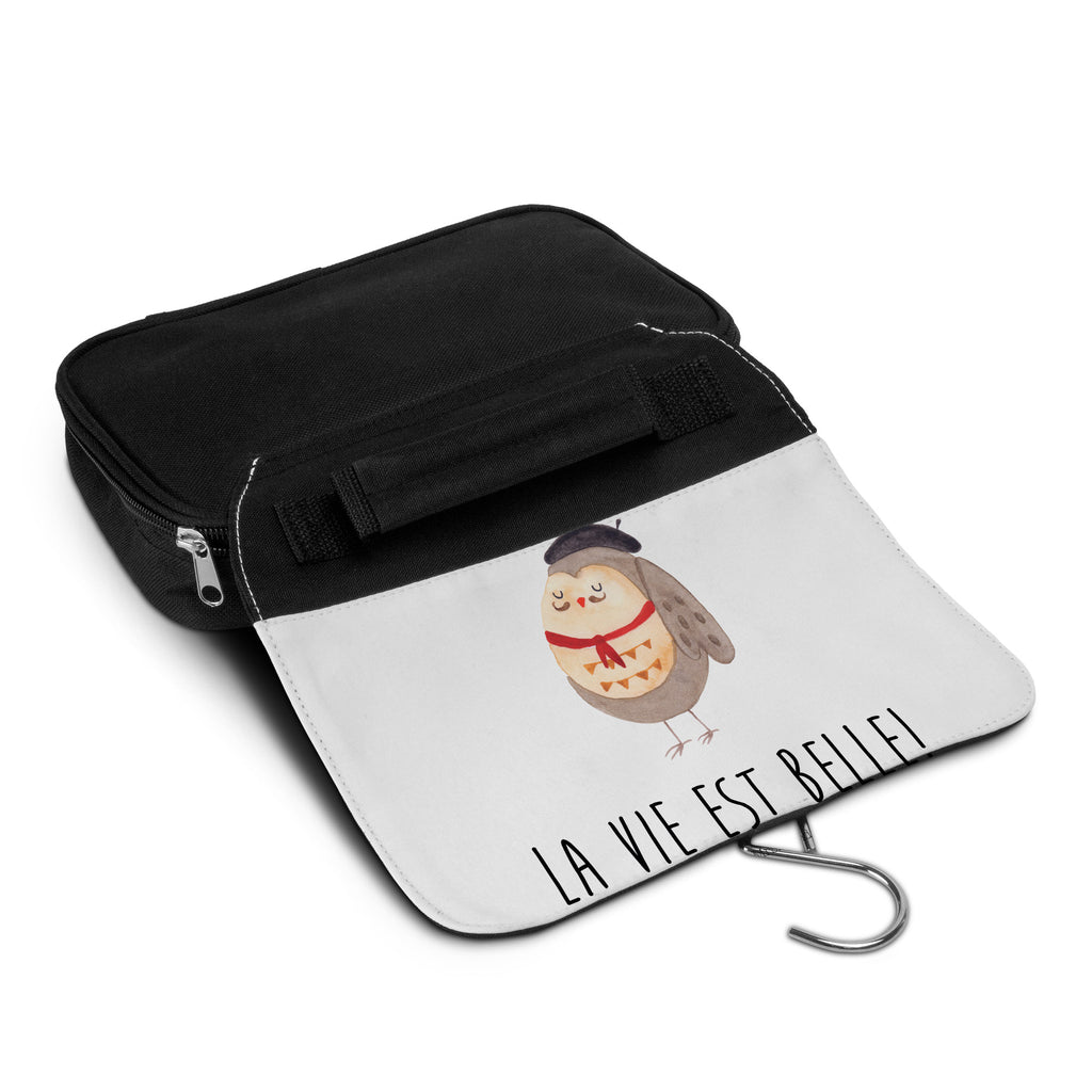Kulturbeutel Eule Französisch Kulturbeutel, Zum Aufhängen, Waschtasche, Kosmetiktasche, Damen, Herren, Aufbewahrungstasche, Schminktasche, Kosmetikbeutel, Organizer, Kulturtasche, Schminkutensil, Eule, Eulen, Eule Deko, Owl, hibou, La vie est belle, das Leben ist schön, Spruch schön, Spruch Französisch, Frankreich