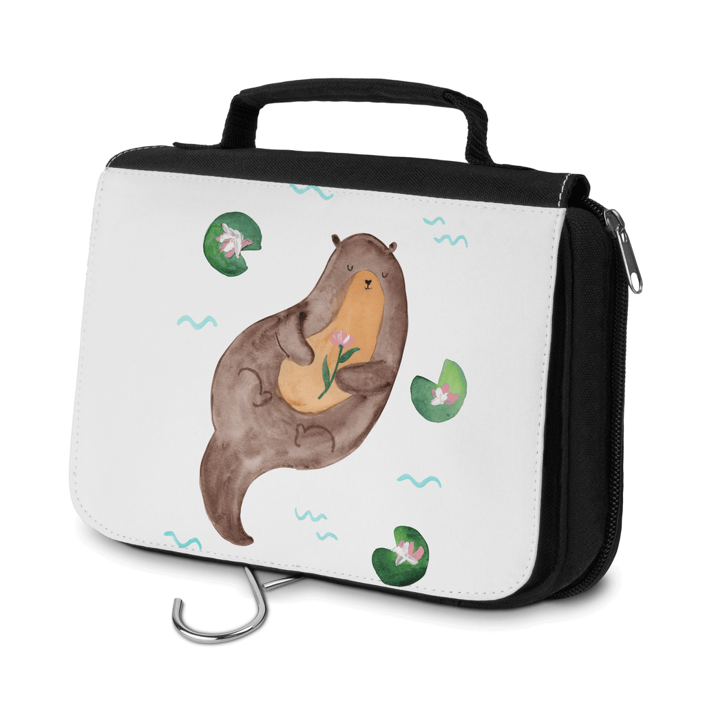 Kulturbeutel Otter mit Seerose Kulturbeutel, Zum Aufhängen, Waschtasche, Kosmetiktasche, Damen, Herren, Aufbewahrungstasche, Schminktasche, Kosmetikbeutel, Organizer, Kulturtasche, Schminkutensil, Otter, Fischotter, Seeotter, Otter Seeotter See Otter
