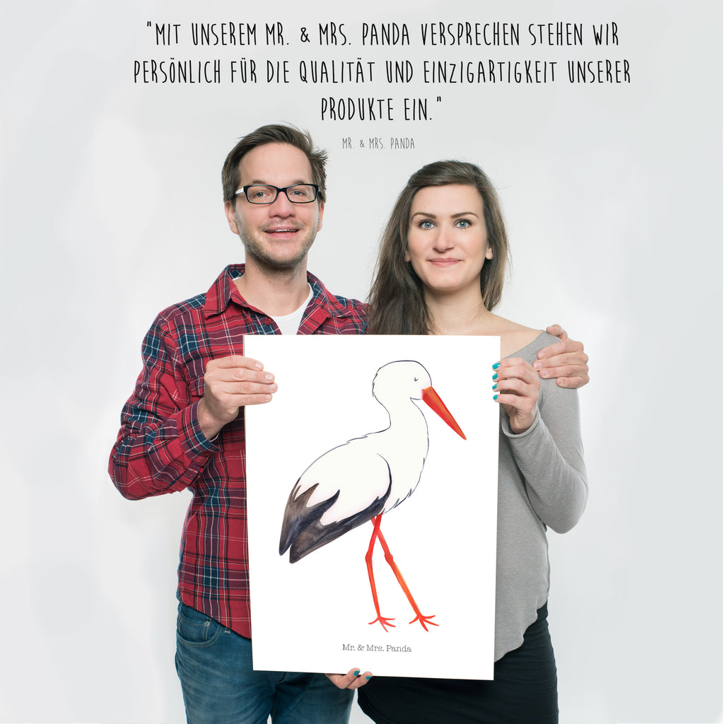 Poster Storch Poster, Wandposter, Bild, Wanddeko, Küchenposter, Kinderposter, Wanddeko Bild, Raumdekoration, Wanddekoration, Handgemaltes Poster, Mr. & Mrs. Panda Poster, Designposter, Kunstdruck, Posterdruck, Tiermotive, Gute Laune, lustige Sprüche, Tiere, Storch, Störche, Schwangerschaft, Geburt, Mutter, Mütter, Mutter werden, Schwanger, Babybauch, Baby