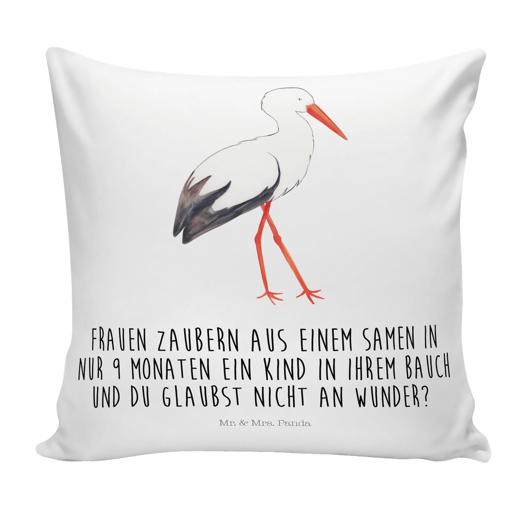40x40 Kissen Storch Kissenhülle, Kopfkissen, Sofakissen, Dekokissen, Motivkissen, Tiermotive, Gute Laune, lustige Sprüche, Tiere, Storch, Störche, Schwangerschaft, Geburt, Mutter, Mütter, Mutter werden, Schwanger, Babybauch, Baby