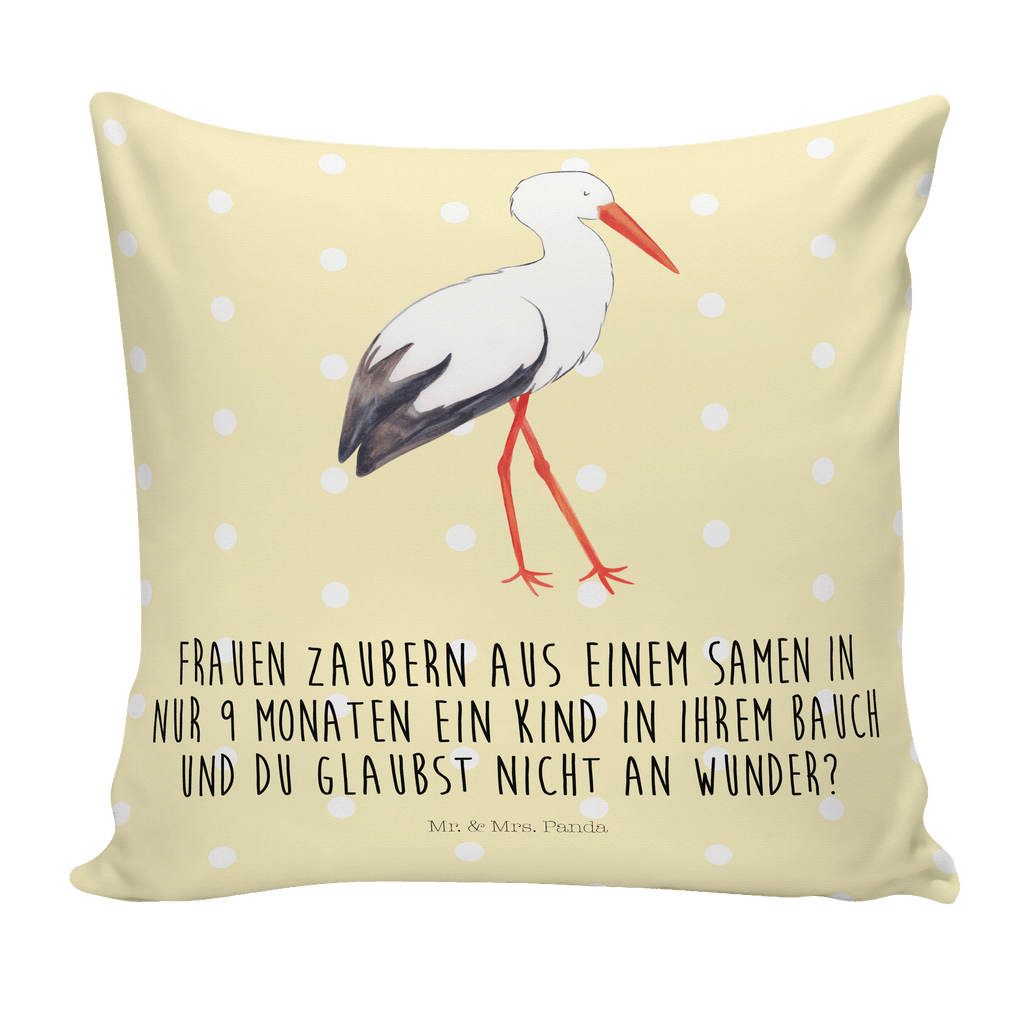 40x40 Kissen Storch Kissenhülle, Kopfkissen, Sofakissen, Dekokissen, Motivkissen, Tiermotive, Gute Laune, lustige Sprüche, Tiere, Storch, Störche, Schwangerschaft, Geburt, Mutter, Mütter, Mutter werden, Schwanger, Babybauch, Baby