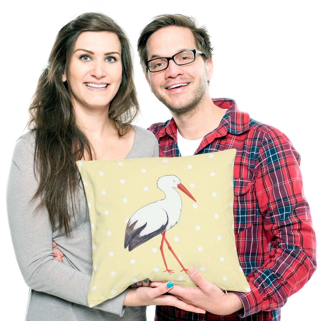 40x40 Kissen Storch Kissenhülle, Kopfkissen, Sofakissen, Dekokissen, Motivkissen, Tiermotive, Gute Laune, lustige Sprüche, Tiere, Storch, Störche, Schwangerschaft, Geburt, Mutter, Mütter, Mutter werden, Schwanger, Babybauch, Baby