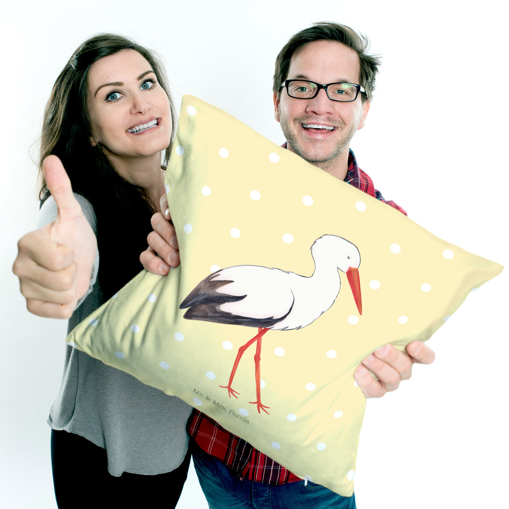 40x40 Kissen Storch Kissenhülle, Kopfkissen, Sofakissen, Dekokissen, Motivkissen, Tiermotive, Gute Laune, lustige Sprüche, Tiere, Storch, Störche, Schwangerschaft, Geburt, Mutter, Mütter, Mutter werden, Schwanger, Babybauch, Baby