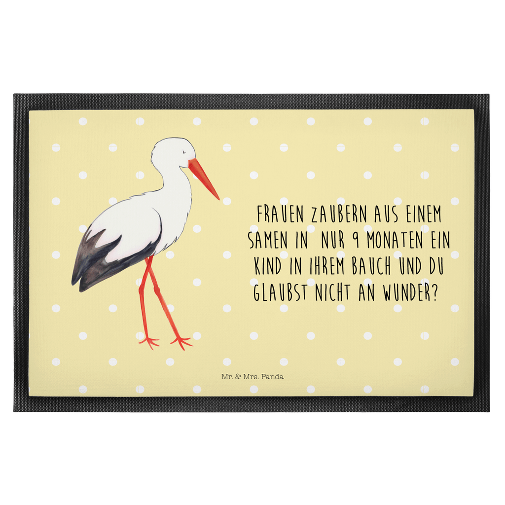 Fußmatte Storch Storch, Störche, Schwangerschaft, Geburt, Mutter, Mütter, Mutter werden, Schwanger, Babybauch, Baby	 Türvorleger, Schmutzmatte, Fußabtreter, Matte, Schmutzfänger, Fußabstreifer, Schmutzfangmatte, Türmatte, Motivfußmatte,  Haustürmatte, Vorleger  süße Tiermotive, gute Laune, lustige Sprüche, Tiere