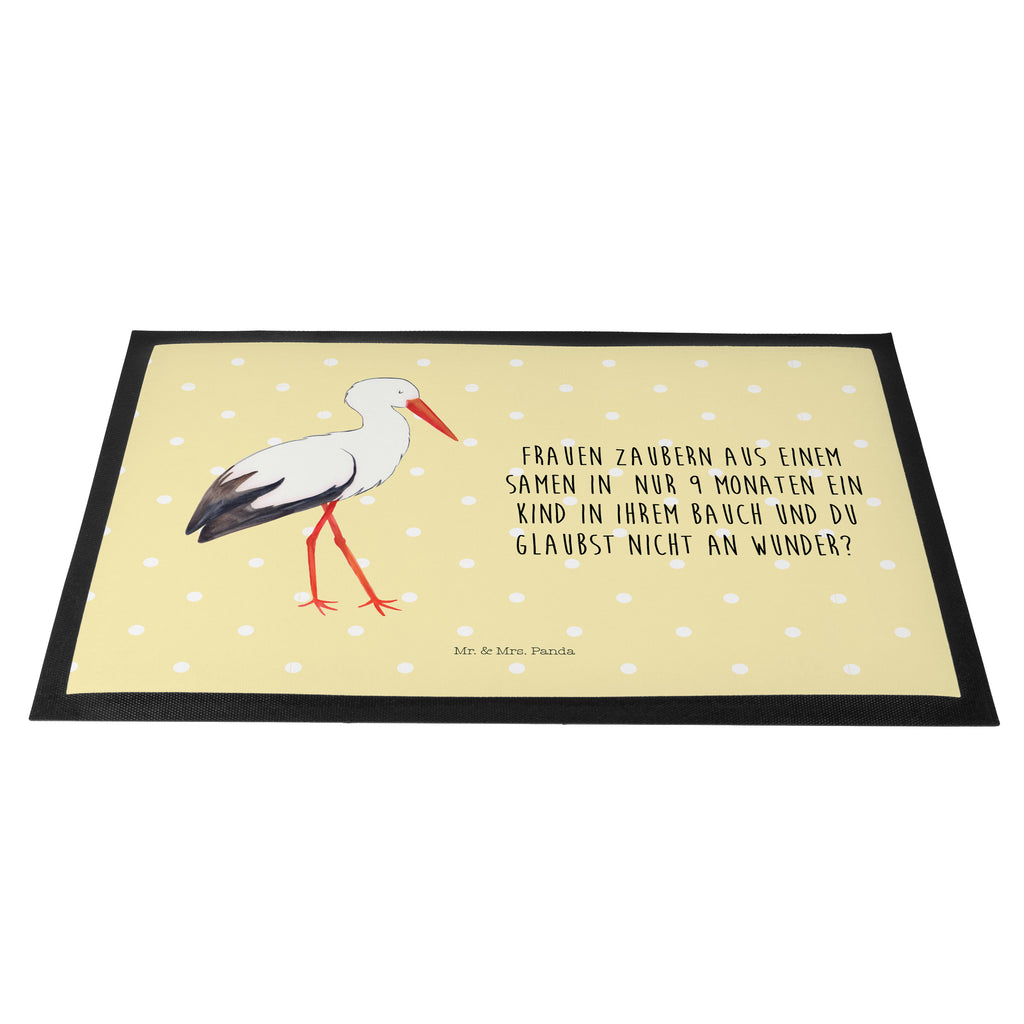 Fußmatte Storch Storch, Störche, Schwangerschaft, Geburt, Mutter, Mütter, Mutter werden, Schwanger, Babybauch, Baby	 Türvorleger, Schmutzmatte, Fußabtreter, Matte, Schmutzfänger, Fußabstreifer, Schmutzfangmatte, Türmatte, Motivfußmatte,  Haustürmatte, Vorleger  süße Tiermotive, gute Laune, lustige Sprüche, Tiere