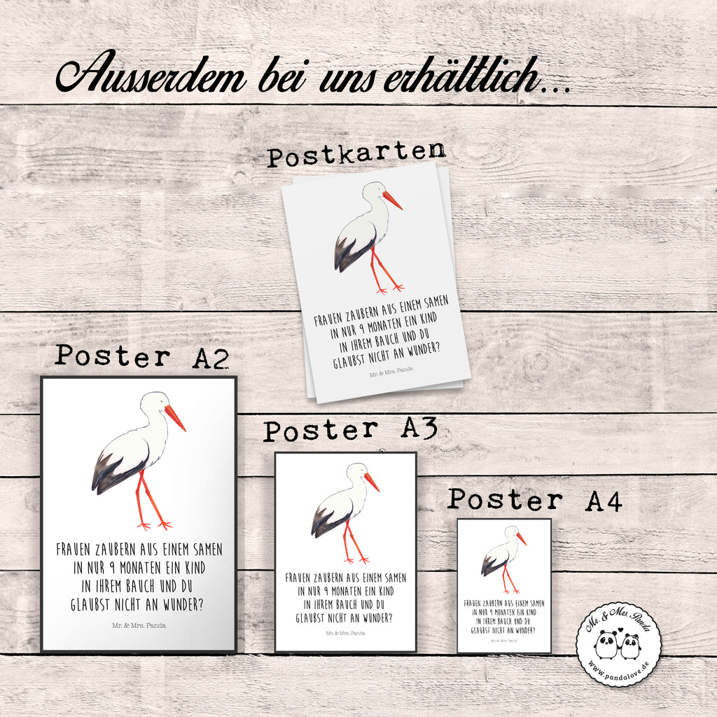 Poster Storch Poster, Wandposter, Bild, Wanddeko, Küchenposter, Kinderposter, Wanddeko Bild, Raumdekoration, Wanddekoration, Handgemaltes Poster, Mr. & Mrs. Panda Poster, Designposter, Kunstdruck, Posterdruck, Tiermotive, Gute Laune, lustige Sprüche, Tiere, Storch, Störche, Schwangerschaft, Geburt, Mutter, Mütter, Mutter werden, Schwanger, Babybauch, Baby