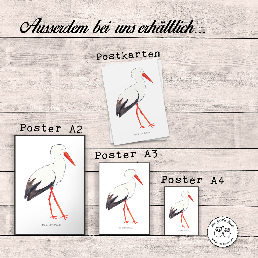 Poster Storch Poster, Wandposter, Bild, Wanddeko, Küchenposter, Kinderposter, Wanddeko Bild, Raumdekoration, Wanddekoration, Handgemaltes Poster, Mr. & Mrs. Panda Poster, Designposter, Kunstdruck, Posterdruck, Tiermotive, Gute Laune, lustige Sprüche, Tiere, Storch, Störche, Schwangerschaft, Geburt, Mutter, Mütter, Mutter werden, Schwanger, Babybauch, Baby