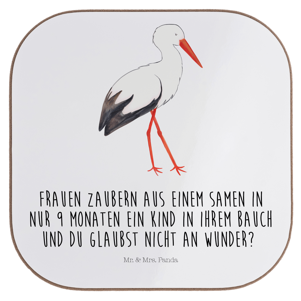 Quadratische Untersetzer Storch Bierdeckel, Glasuntersetzer, Untersetzer Gläser, Getränkeuntersetzer, Tiermotive, Gute Laune, lustige Sprüche, Tiere, Storch, Störche, Schwangerschaft, Geburt, Mutter, Mütter, Mutter werden, Schwanger, Babybauch, Baby