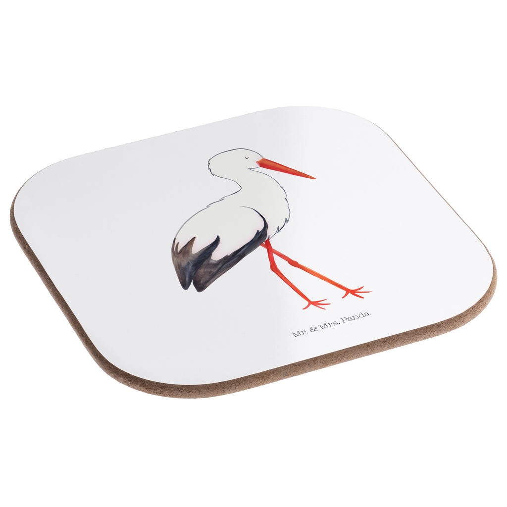 Quadratische Untersetzer Storch Bierdeckel, Glasuntersetzer, Untersetzer Gläser, Getränkeuntersetzer, Tiermotive, Gute Laune, lustige Sprüche, Tiere, Storch, Störche, Schwangerschaft, Geburt, Mutter, Mütter, Mutter werden, Schwanger, Babybauch, Baby