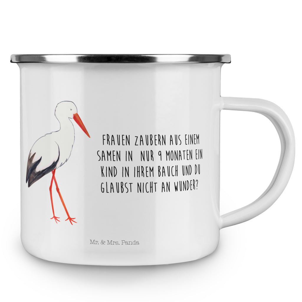 Camping Emaille Tasse Storch Campingtasse, Trinkbecher, Metalltasse, Outdoor Tasse, Emaille Trinkbecher, Blechtasse Outdoor, Emaille Campingbecher, Edelstahl Trinkbecher, Metalltasse für Camping, Kaffee Blechtasse, Camping Tasse Metall, Tiermotive, Gute Laune, lustige Sprüche, Tiere, Storch, Störche, Schwangerschaft, Geburt, Mutter, Mütter, Mutter werden, Schwanger, Babybauch, Baby