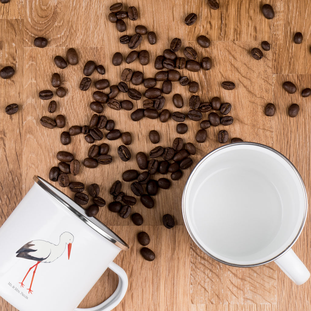 Camping Emaille Tasse Storch Campingtasse, Trinkbecher, Metalltasse, Outdoor Tasse, Emaille Trinkbecher, Blechtasse Outdoor, Emaille Campingbecher, Edelstahl Trinkbecher, Metalltasse für Camping, Kaffee Blechtasse, Camping Tasse Metall, Tiermotive, Gute Laune, lustige Sprüche, Tiere, Storch, Störche, Schwangerschaft, Geburt, Mutter, Mütter, Mutter werden, Schwanger, Babybauch, Baby