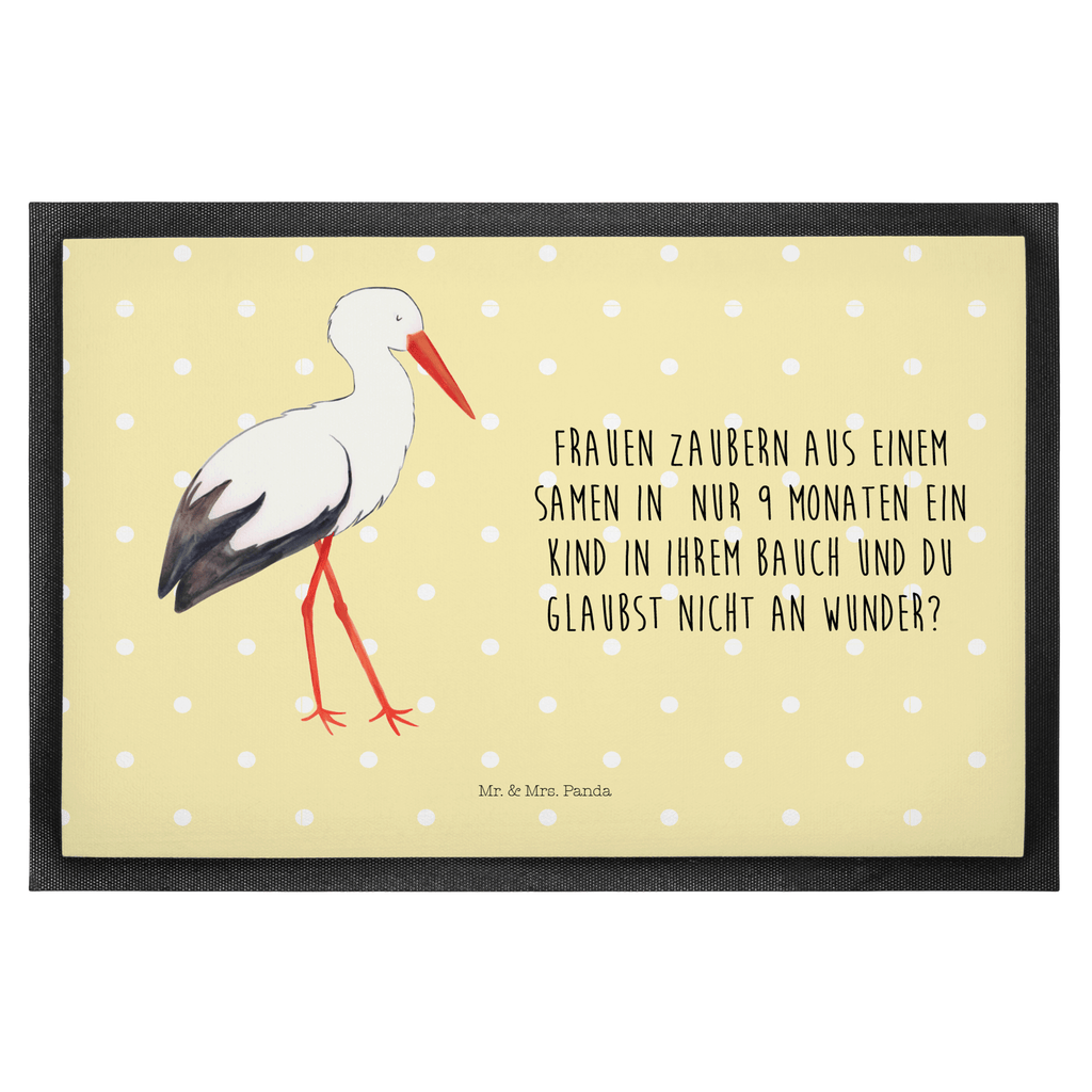 Fußmatte Storch Storch, Störche, Schwangerschaft, Geburt, Mutter, Mütter, Mutter werden, Schwanger, Babybauch, Baby	 Türvorleger, Schmutzmatte, Fußabtreter, Matte, Schmutzfänger, Fußabstreifer, Schmutzfangmatte, Türmatte, Motivfußmatte,  Haustürmatte, Vorleger  süße Tiermotive, gute Laune, lustige Sprüche, Tiere