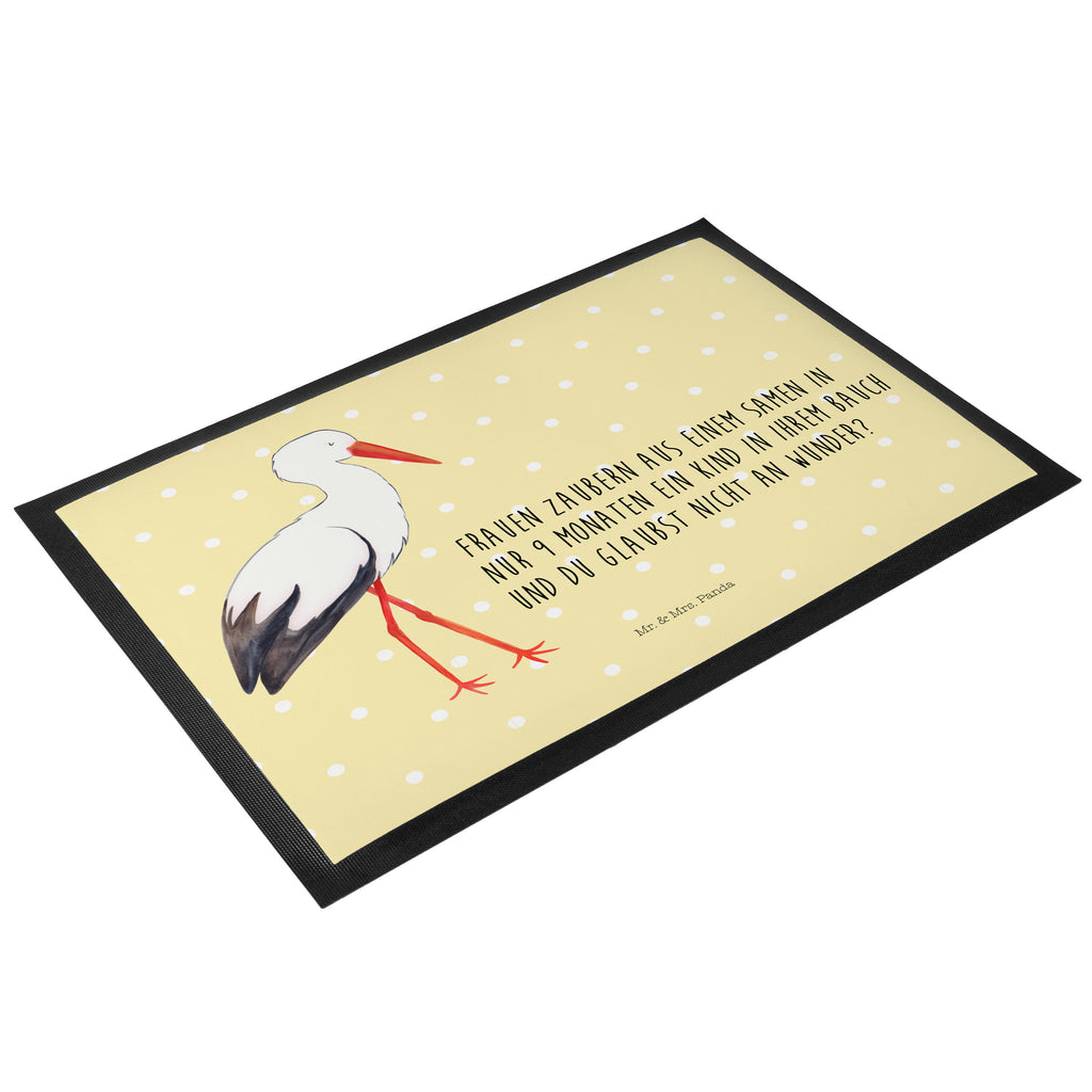 Fußmatte Storch Storch, Störche, Schwangerschaft, Geburt, Mutter, Mütter, Mutter werden, Schwanger, Babybauch, Baby	 Türvorleger, Schmutzmatte, Fußabtreter, Matte, Schmutzfänger, Fußabstreifer, Schmutzfangmatte, Türmatte, Motivfußmatte,  Haustürmatte, Vorleger  süße Tiermotive, gute Laune, lustige Sprüche, Tiere