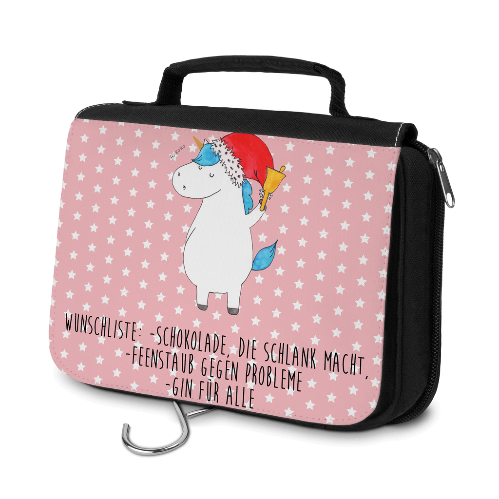 Kulturbeutel Einhorn Weihnachtsmann Kulturbeutel, Zum Aufhängen, Waschtasche, Kosmetiktasche, Damen, Herren, Aufbewahrungstasche, Schminktasche, Kosmetikbeutel, Organizer, Kulturtasche, Schminkutensil, Einhorn, Einhörner, Einhorn Deko, Pegasus, Unicorn, Gin, Schokolade, Schoki, Weihnachten, Weihnachtsmann, Nikolaus, Wunschzettel, Wunschliste, Feenstaub