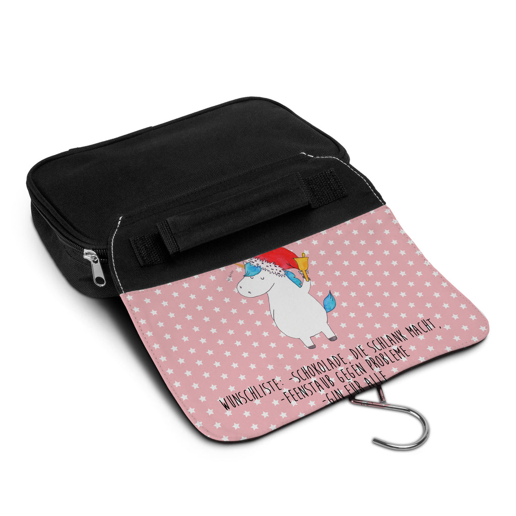 Kulturbeutel Einhorn Weihnachtsmann Kulturbeutel, Zum Aufhängen, Waschtasche, Kosmetiktasche, Damen, Herren, Aufbewahrungstasche, Schminktasche, Kosmetikbeutel, Organizer, Kulturtasche, Schminkutensil, Einhorn, Einhörner, Einhorn Deko, Pegasus, Unicorn, Gin, Schokolade, Schoki, Weihnachten, Weihnachtsmann, Nikolaus, Wunschzettel, Wunschliste, Feenstaub