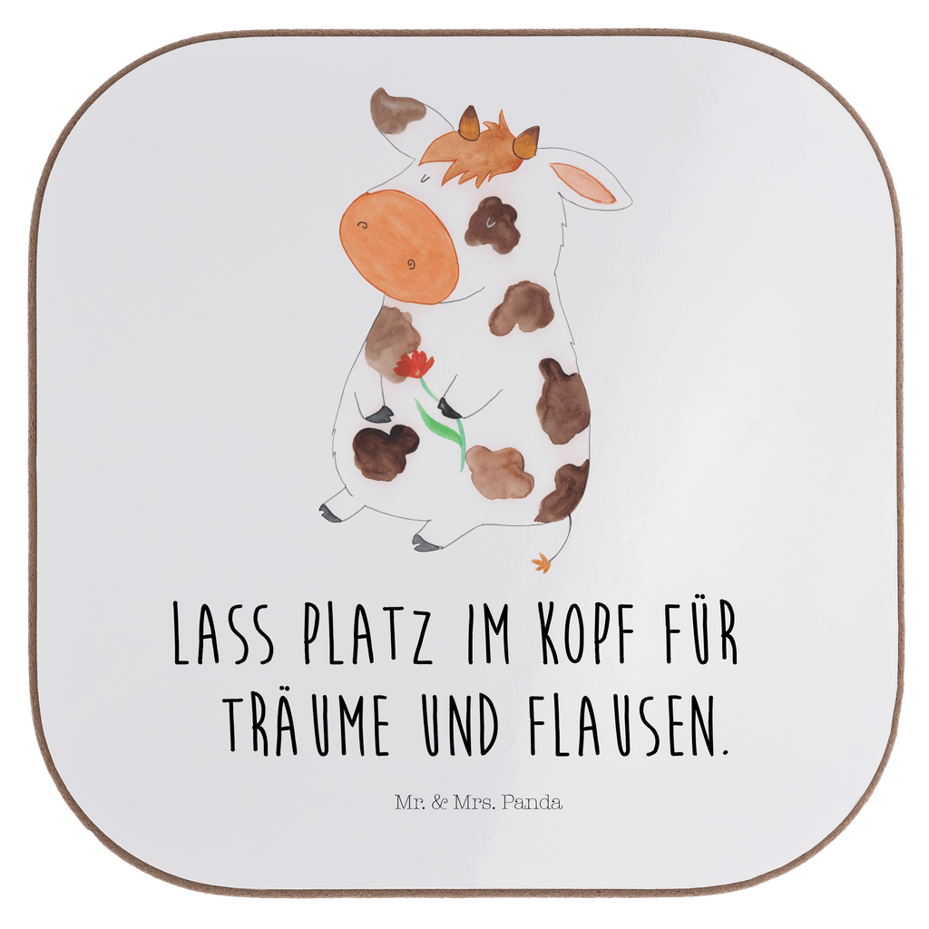 Quadratische Untersetzer Kuh Bierdeckel, Glasuntersetzer, Untersetzer Gläser, Getränkeuntersetzer, Bauernhof, Hoftiere, Landwirt, Landwirtin, Kuh, Kühe, Träume, Flausen, Spruch, Magie, Motivtion, Hof, Milch, Milchkuh