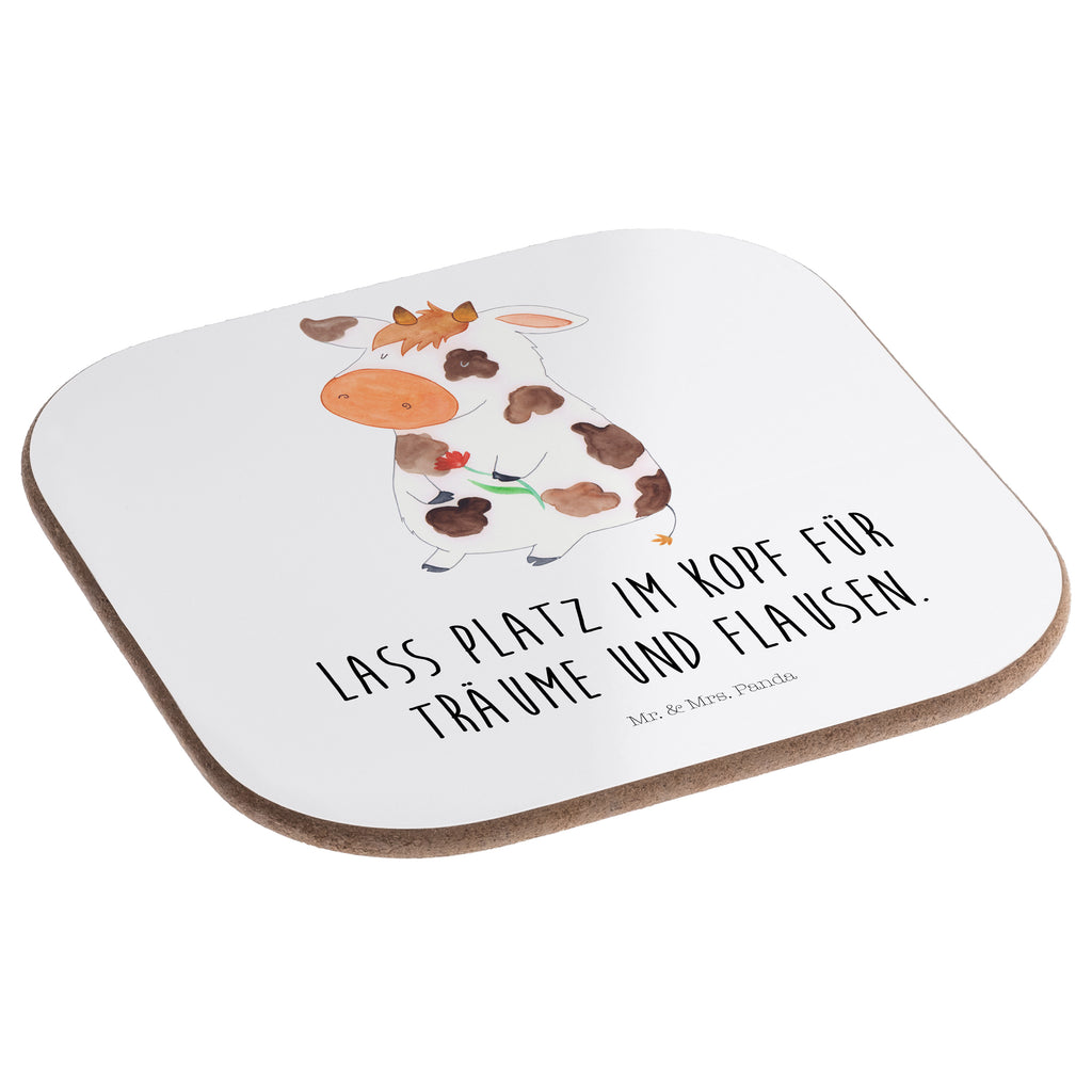 Quadratische Untersetzer Kuh Bierdeckel, Glasuntersetzer, Untersetzer Gläser, Getränkeuntersetzer, Bauernhof, Hoftiere, Landwirt, Landwirtin, Kuh, Kühe, Träume, Flausen, Spruch, Magie, Motivtion, Hof, Milch, Milchkuh