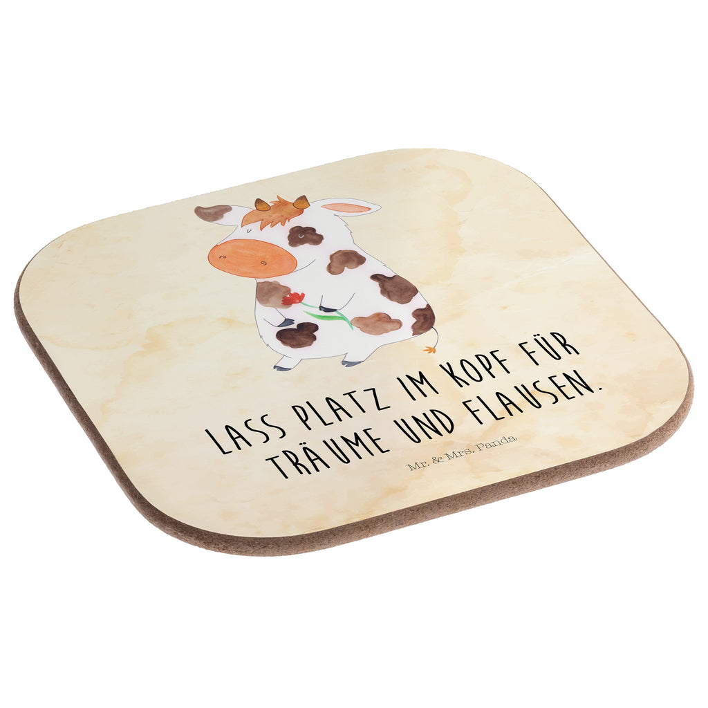 Quadratische Untersetzer Kuh Bierdeckel, Glasuntersetzer, Untersetzer Gläser, Getränkeuntersetzer, Bauernhof, Hoftiere, Landwirt, Landwirtin, Kuh, Kühe, Träume, Flausen, Spruch, Magie, Motivtion, Hof, Milch, Milchkuh