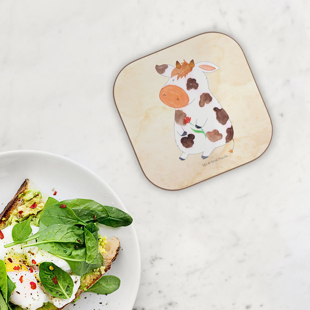 Quadratische Untersetzer Kuh Bierdeckel, Glasuntersetzer, Untersetzer Gläser, Getränkeuntersetzer, Bauernhof, Hoftiere, Landwirt, Landwirtin, Kuh, Kühe, Träume, Flausen, Spruch, Magie, Motivtion, Hof, Milch, Milchkuh