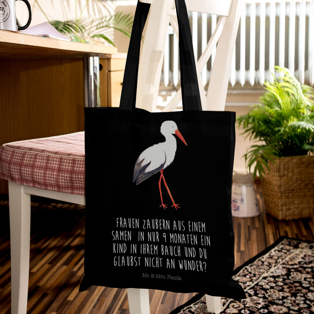 Tragetasche Storch Beuteltasche, Beutel, Einkaufstasche, Jutebeutel, Stoffbeutel, Tiermotive, Gute Laune, lustige Sprüche, Tiere, Storch, Störche, Schwangerschaft, Geburt, Mutter, Mütter, Mutter werden, Schwanger, Babybauch, Baby