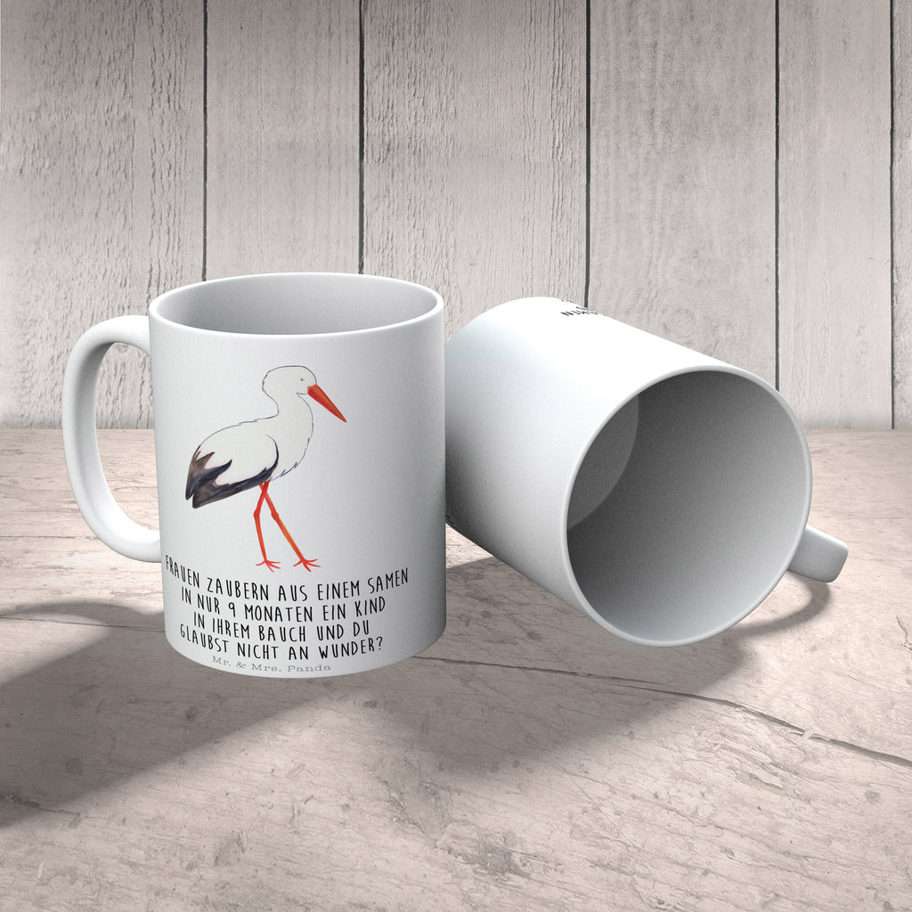 Tasse Storch Storch, Störche, Schwangerschaft, Geburt, Mutter, Mütter, Mutter werden, Schwanger, Babybauch, Baby	 Becher, Kaffeetasse, Kaffeebecher, Tee, Frühstück, Büro  süße Tiermotive, gute Laune, lustige Sprüche, Tiere