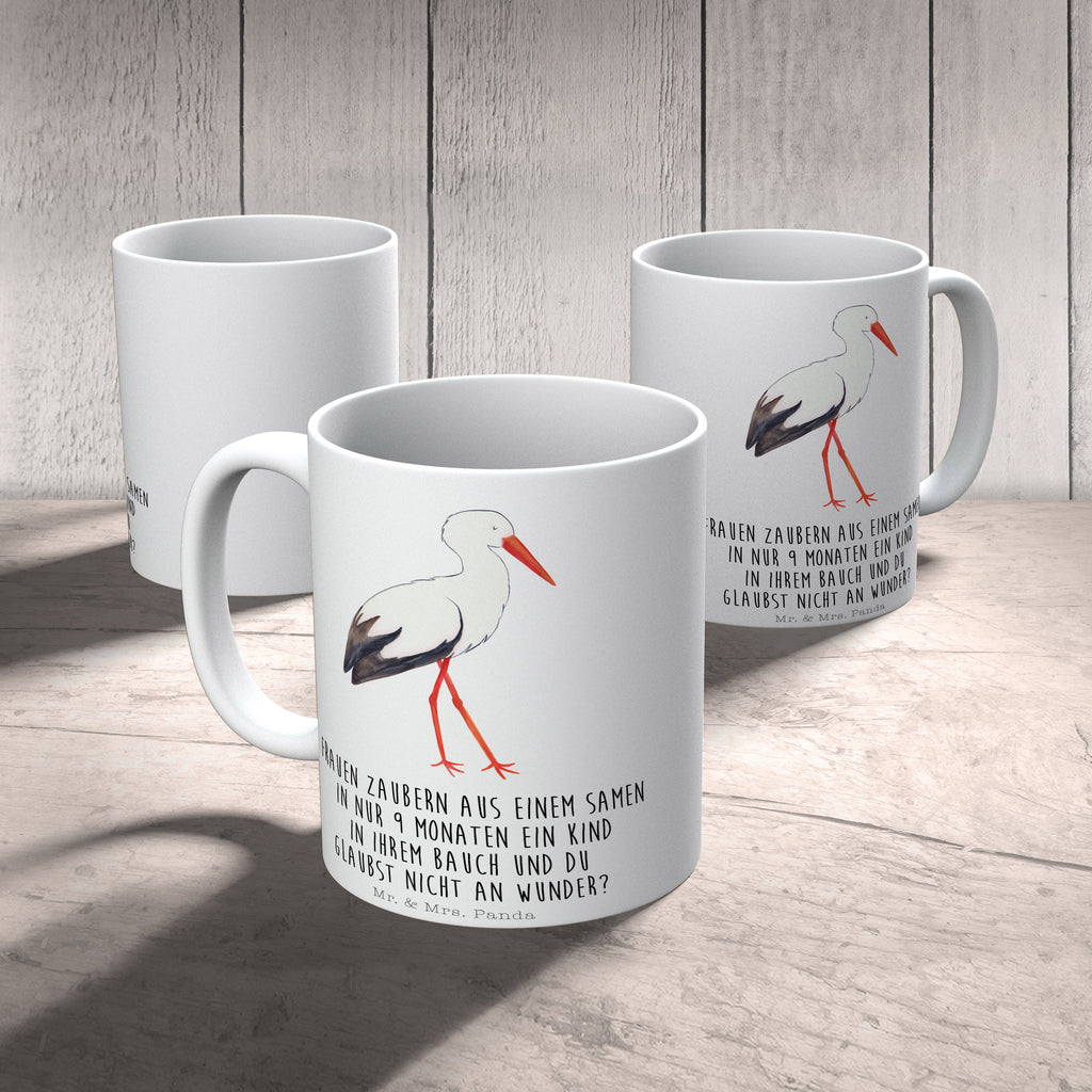 Tasse Storch Storch, Störche, Schwangerschaft, Geburt, Mutter, Mütter, Mutter werden, Schwanger, Babybauch, Baby	 Becher, Kaffeetasse, Kaffeebecher, Tee, Frühstück, Büro  süße Tiermotive, gute Laune, lustige Sprüche, Tiere