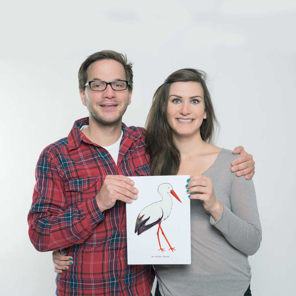 Poster Storch Poster, Wandposter, Bild, Wanddeko, Küchenposter, Kinderposter, Wanddeko Bild, Raumdekoration, Wanddekoration, Handgemaltes Poster, Mr. & Mrs. Panda Poster, Designposter, Kunstdruck, Posterdruck, Tiermotive, Gute Laune, lustige Sprüche, Tiere, Storch, Störche, Schwangerschaft, Geburt, Mutter, Mütter, Mutter werden, Schwanger, Babybauch, Baby