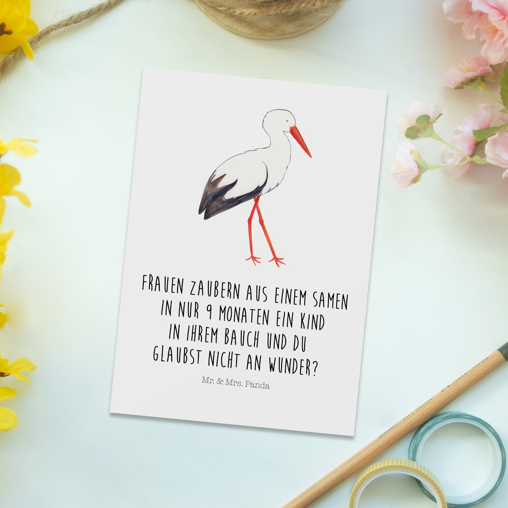 Postkarte Storch Geschenkkarte, Grußkarte, Karte, Einladung, Ansichtskarte, Geburtstagskarte, Einladungskarte, Dankeskarte, Tiermotive, Gute Laune, lustige Sprüche, Tiere, Storch, Störche, Schwangerschaft, Geburt, Mutter, Mütter, Mutter werden, Schwanger, Babybauch, Baby