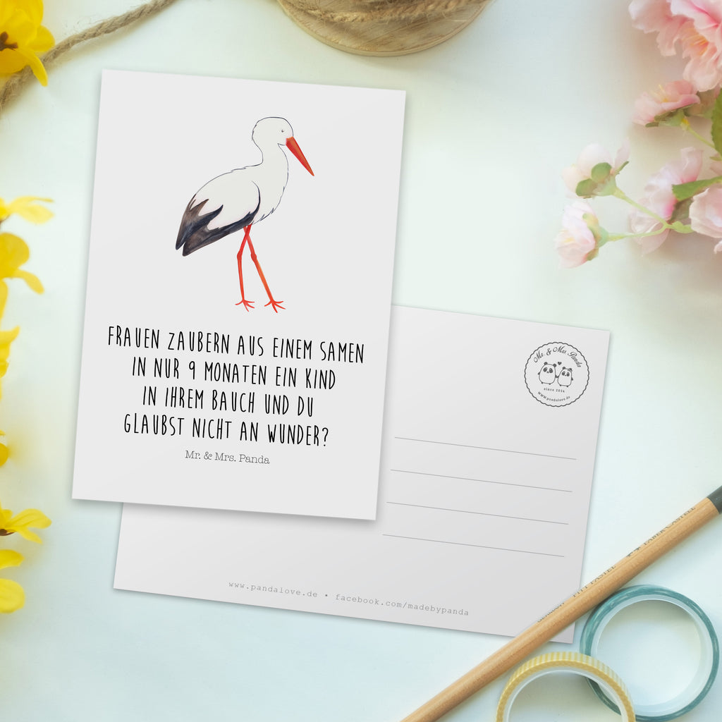 Postkarte Storch Geschenkkarte, Grußkarte, Karte, Einladung, Ansichtskarte, Geburtstagskarte, Einladungskarte, Dankeskarte, Tiermotive, Gute Laune, lustige Sprüche, Tiere, Storch, Störche, Schwangerschaft, Geburt, Mutter, Mütter, Mutter werden, Schwanger, Babybauch, Baby