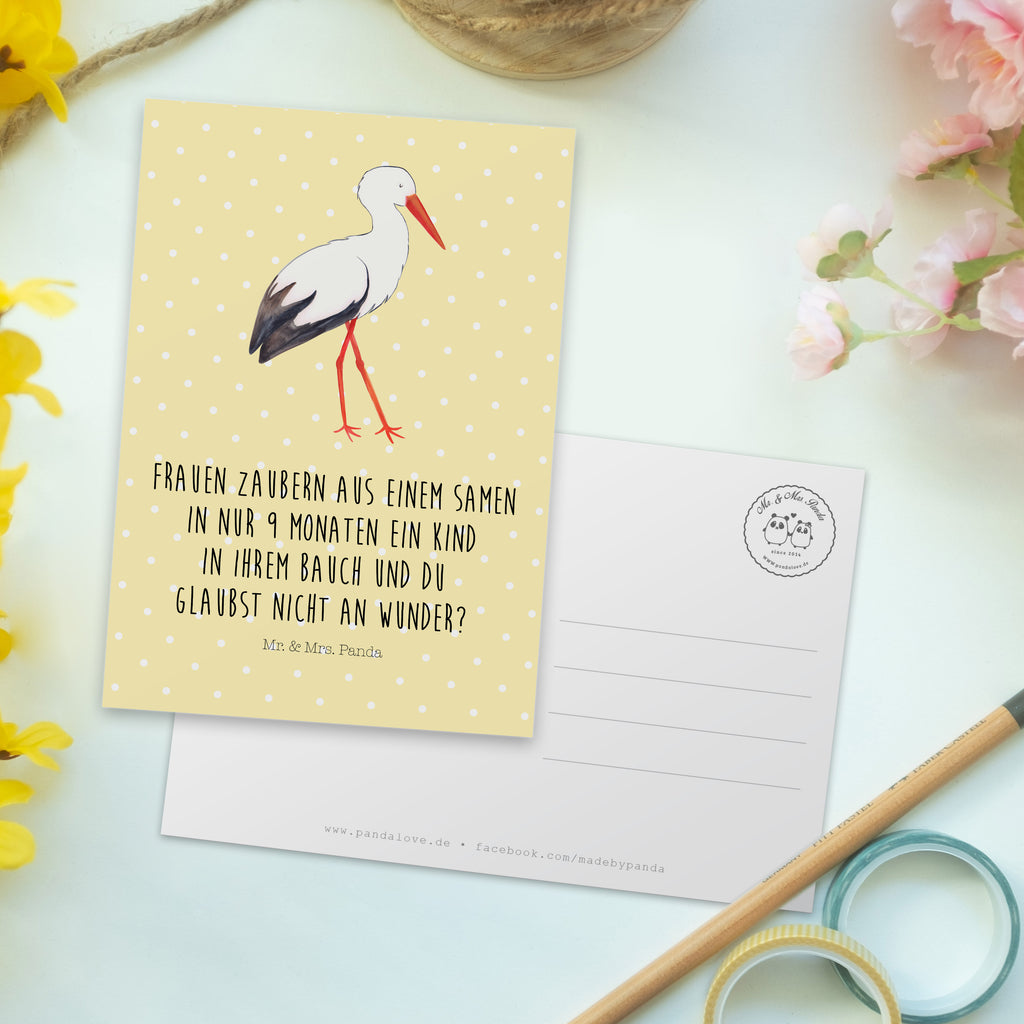 Postkarte Storch Geschenkkarte, Grußkarte, Karte, Einladung, Ansichtskarte, Geburtstagskarte, Einladungskarte, Dankeskarte, Tiermotive, Gute Laune, lustige Sprüche, Tiere, Storch, Störche, Schwangerschaft, Geburt, Mutter, Mütter, Mutter werden, Schwanger, Babybauch, Baby