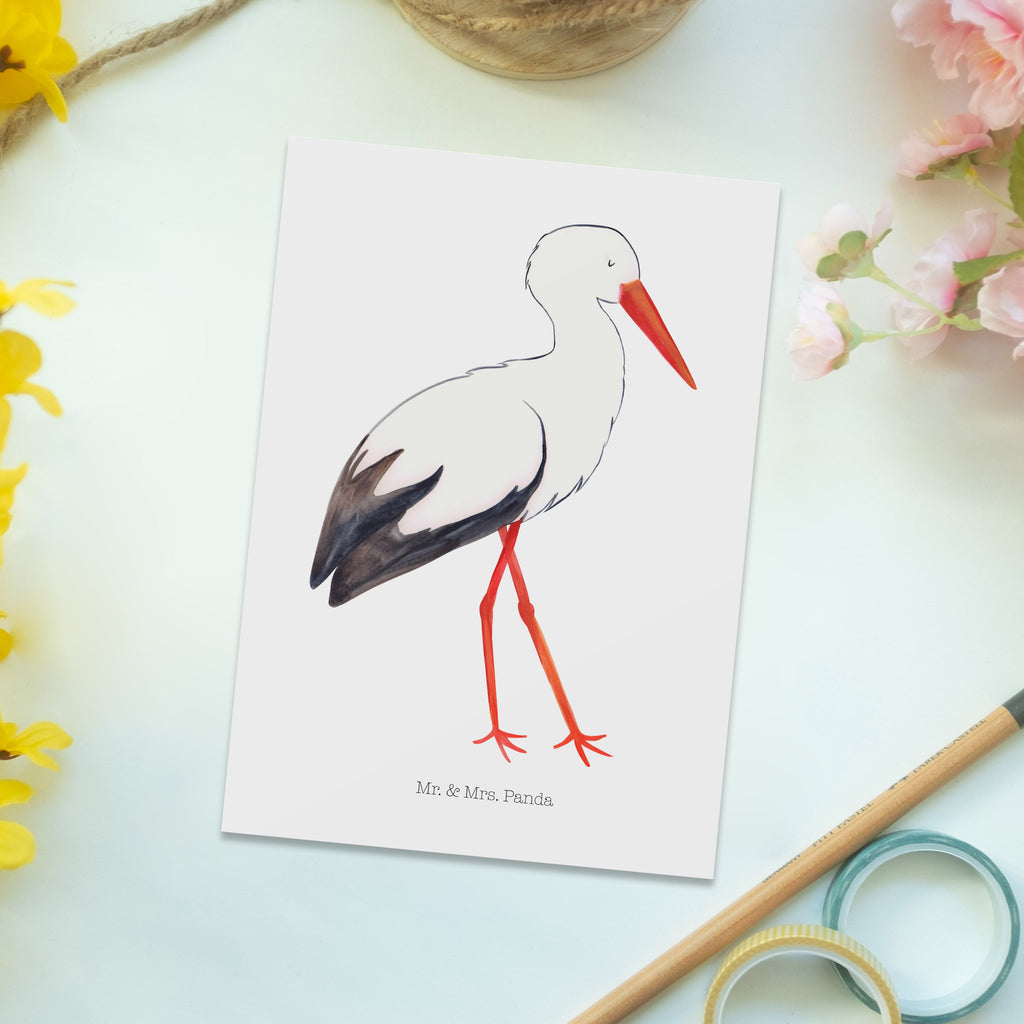 Postkarte Storch Geschenkkarte, Grußkarte, Karte, Einladung, Ansichtskarte, Geburtstagskarte, Einladungskarte, Dankeskarte, Tiermotive, Gute Laune, lustige Sprüche, Tiere, Storch, Störche, Schwangerschaft, Geburt, Mutter, Mütter, Mutter werden, Schwanger, Babybauch, Baby