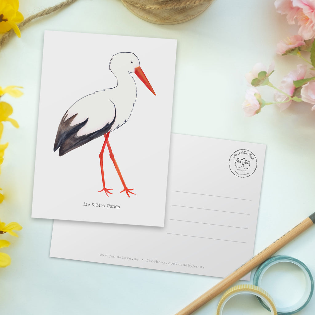 Postkarte Storch Geschenkkarte, Grußkarte, Karte, Einladung, Ansichtskarte, Geburtstagskarte, Einladungskarte, Dankeskarte, Tiermotive, Gute Laune, lustige Sprüche, Tiere, Storch, Störche, Schwangerschaft, Geburt, Mutter, Mütter, Mutter werden, Schwanger, Babybauch, Baby