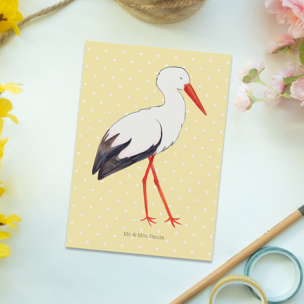 Postkarte Storch Geschenkkarte, Grußkarte, Karte, Einladung, Ansichtskarte, Geburtstagskarte, Einladungskarte, Dankeskarte, Tiermotive, Gute Laune, lustige Sprüche, Tiere, Storch, Störche, Schwangerschaft, Geburt, Mutter, Mütter, Mutter werden, Schwanger, Babybauch, Baby